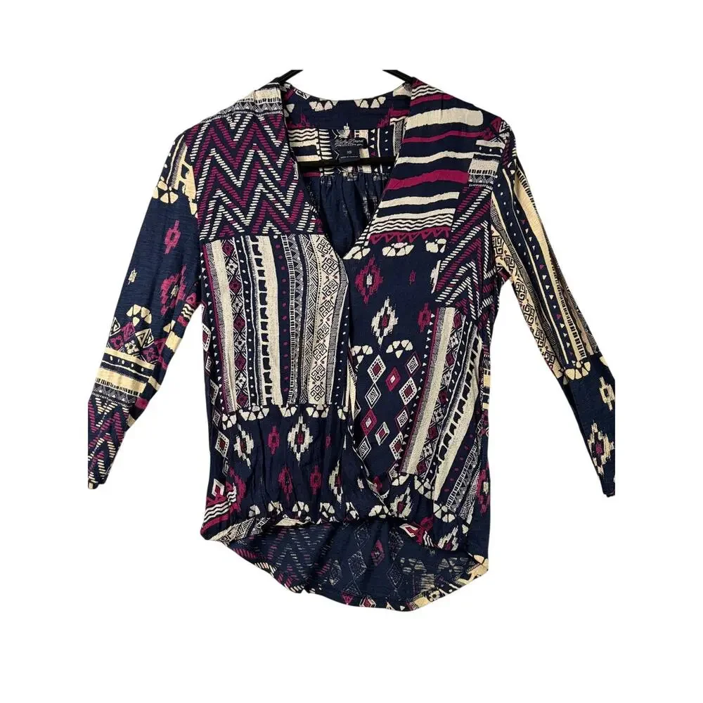 Lucky Brand Boho Aztec Top - Size XS - Long Sleeve Southwest Print